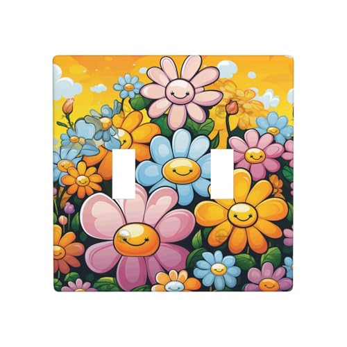 Dekorateur Wandplatte, 2-Gang-Kippschalter-Abdeckung, Standardgröße 11,4 x 11,4 cm, Einzel-Wippe, Wandplatte, Steckdosensteckerabdeckungen, Cartoon-Blumen, Steckdosenschalter-Abdeckung für von QMNSEHF