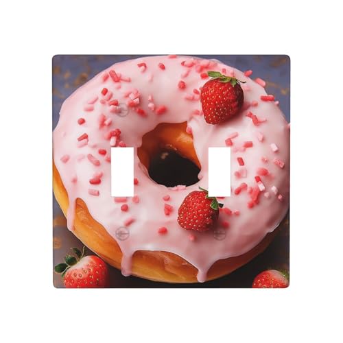 Dekorateur Wandplatte, 2-Gang-Kippschalter-Abdeckung, Standardgröße 11,4 x 11,4 cm, Einzel-Wippe, Wandplatte, Steckdosensteckerabdeckungen, Erdbeer-Donut-Steckdosen-Schalterabdeckung für Dekorateur Wandplatte, 2-Gang-Kippschalter-Abdeckung, Standardgröße 11,4 x 11,4 cm, Einzel-Wippe, Wandplatte, Steckdosensteckerabdeckungen, Erdbeer-Donut-Steckdosen-Schalterabdeckung für von QMNSEHF