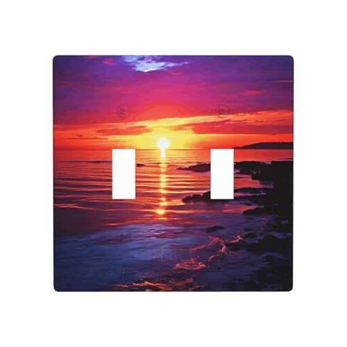 Dekorateur Wandplatte, 2-Gang-Kippschalter-Abdeckung, Standardgröße 11,4 x 11,4 cm, einzelne Wippe, Wandplatte, Steckdosenabdeckungen, ruhiges Meer, Sonnenuntergang, Steckdosenabdeckung für von QMNSEHF