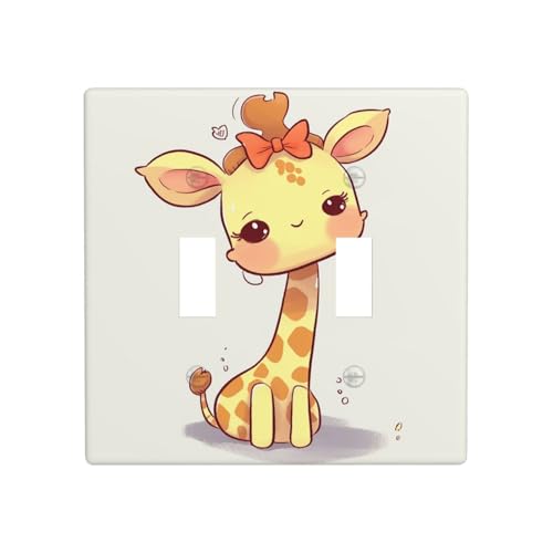 Dekorateur Wandplatte, 2-Gang-Kippschalter-Abdeckung, Standardgröße 11,4 x 11,4 cm, einzelne Wippe, Wandplatte, Steckdosensteckerabdeckungen, niedliche Schleife, Giraffe, Steckdosenschalterabdeckung von QMNSEHF
