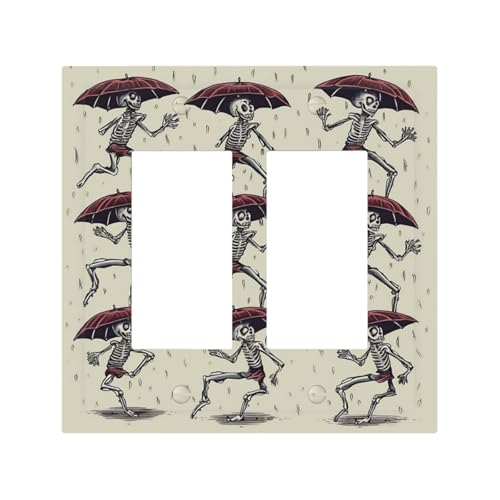Dekorateur Wandplatte, 2-Gang-Kippschalter-Abdeckung, mittlere Größe, 12,7 x 12,4 cm, einzelne Wipp-Wandplatte, Steckdosenabdeckung, Skelett-Tanzen, mit Schirmausgang, Schalterabdeckung für Steckdosen von QMNSEHF