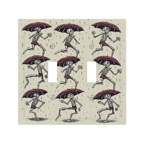 Dekorateur Wandplatte, 2-Gang-Kippschalter-Abdeckung, mittlere Größe, 12,7 x 12,4 cm, einzelne Wipp-Wandplatte, Steckdosenabdeckung, Skelett-Tanzen, mit Schirmausgang, Schalterabdeckung für Steckdosen von QMNSEHF