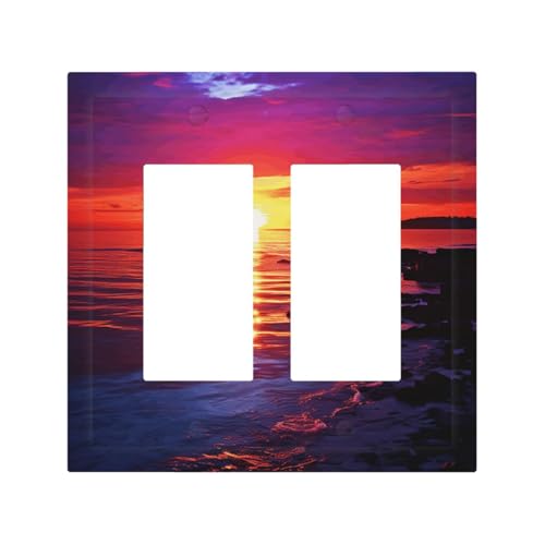 Dekorateur Wandplatte, 2-Gang-Kippschalter-Abdeckung, mittlere Größe, 12,7 x 12,4 cm, einzelne Wippe, Wandplatte, Steckdosenabdeckungen, ruhiges Meer, Sonnenuntergang, Steckdosenabdeckung für von QMNSEHF
