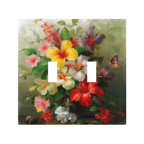 Dekorateur Wandplatte, 2-Gang-Kippschalter-Abdeckung, mittlere Größe, 12,7 x 12,4 cm, einzelne Wippe, Wandplatte, Steckdosensteckerabdeckungen, Blumenstrauß, Steckdosenschalterabdeckung für von QMNSEHF