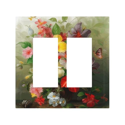 Dekorateur Wandplatte, 2-Gang-Kippschalter-Abdeckung, mittlere Größe, 12,7 x 12,4 cm, einzelne Wippe, Wandplatte, Steckdosensteckerabdeckungen, Blumenstrauß, Steckdosenschalterabdeckung für von QMNSEHF