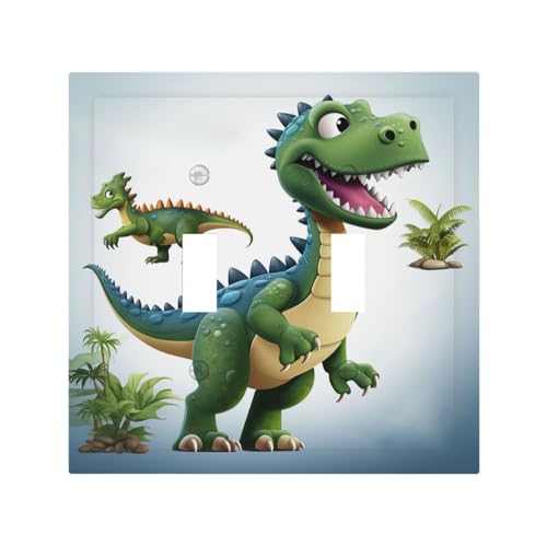 Dekorateur-Wandplatte, 2-Gang-Kippschalter-Abdeckung, mittlere Größe, 12,7 x 12,4 cm, einzelne Wippe, Wandplatte, Steckdosensteckerabdeckungen, Cartoon-Dinosaurier-Bilder, Steckdosenabdeckung für Dekorateur-Wandplatte, 2-Gang-Kippschalter-Abdeckung, mittlere Größe, 12,7 x 12,4 cm, einzelne Wippe, Wandplatte, Steckdosensteckerabdeckungen, Cartoon-Dinosaurier-Bilder, Steckdosenabdeckung für von QMNSEHF