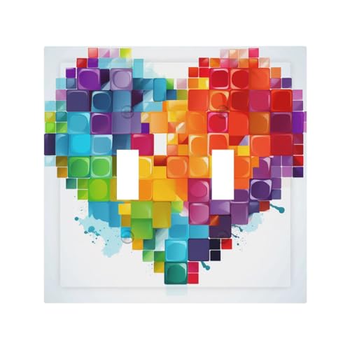 Dekorateur-Wandplatte, 2-Gang-Kippschalter-Abdeckung, mittlere Größe, 12,7 x 12,4 cm, einzelne Wippe, Wandplatte, Steckdosensteckerabdeckungen, buntes Herz, Valentinstag, Liebe, Steckdosenabdeckung Dekorateur-Wandplatte, 2-Gang-Kippschalter-Abdeckung, mittlere Größe, 12,7 x 12,4 cm, einzelne Wippe, Wandplatte, Steckdosensteckerabdeckungen, buntes Herz, Valentinstag, Liebe, Steckdosenabdeckung von QMNSEHF
