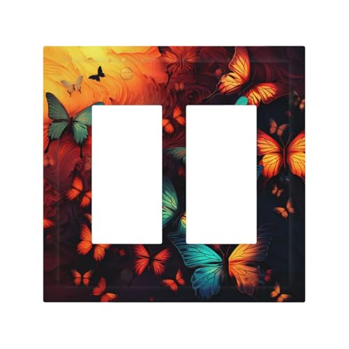 Dekorateur Wandplatte, 2-Gang-Kippschalter-Abdeckung, mittlere Größe, 12,7 x 12,4 cm, einzelne Wippe, Wandplatte, Steckdosensteckerabdeckungen, buntes Schmetterlingsmuster, Steckdosenabdeckung für Dekorateur Wandplatte, 2-Gang-Kippschalter-Abdeckung, mittlere Größe, 12,7 x 12,4 cm, einzelne Wippe, Wandplatte, Steckdosensteckerabdeckungen, buntes Schmetterlingsmuster, Steckdosenabdeckung für von QMNSEHF
