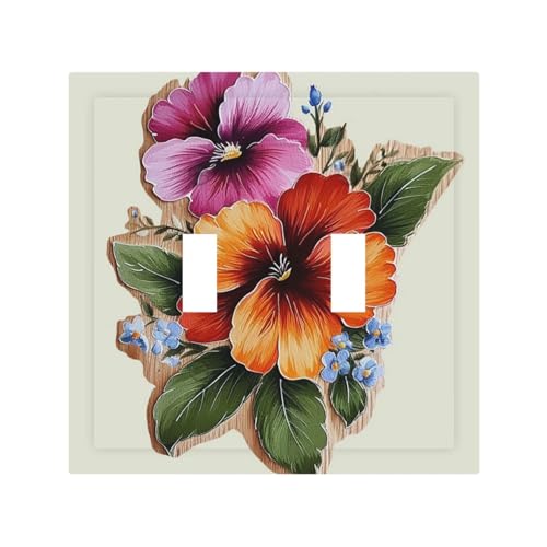 Dekorateur Wandplatte, 2-Gang-Kippschalter-Abdeckung, mittlere Größe, 12,7 x 12,4 cm, einzelne Wippe, Wandplatte, Steckdosensteckerabdeckungen, handbemalte Blumensteckdosenabdeckung für Steckdosen von QMNSEHF