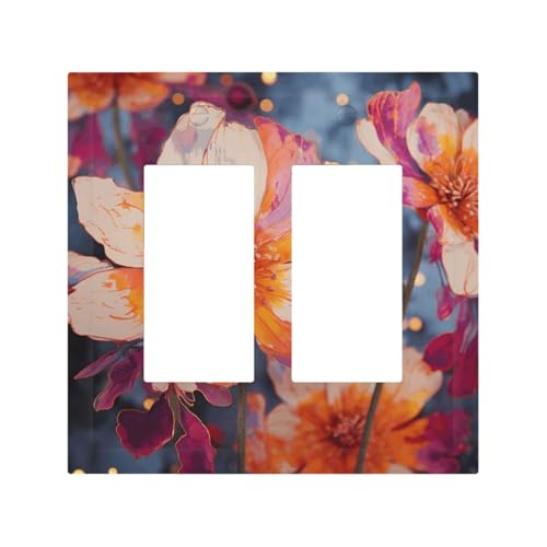 Dekorateur Wandplatte, 2-Gang-Kippschalter-Abdeckung, mittlere Größe, 12,7 x 12,4 cm, einzelne Wippe, Wandplatte, Steckdosensteckerabdeckungen, helle Blumen, Steckdosenschalter-Abdeckung für von QMNSEHF