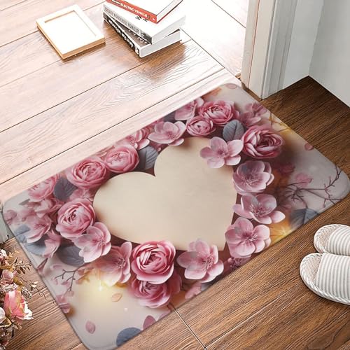 Fußmatte für den Innen- und Außenbereich, 40,6 x 61 cm, rutschfest, waschbar, Bodenmatte, Herzform, Blumen, Türvorleger für den Eingangsbereich, super saugfähig Fußmatte für den Innen- und Außenbereich, 40,6 x 61 cm, rutschfest, waschbar, Bodenmatte, Herzform, Blumen, Türvorleger für den Eingangsbereich, super saugfähig von QMNSEHF