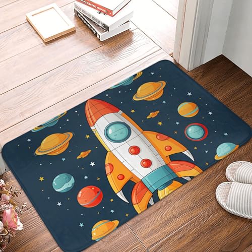 Fußmatte für den Innen- und Außenbereich, 40,6 x 61 cm, rutschfeste Willkommens-Fußmatten, waschbare Bodenmatte, Rakete, Raumschiff, Türteppiche für den Eingangsbereich, super saugfähiger Teppich Fußmatte für den Innen- und Außenbereich, 40,6 x 61 cm, rutschfeste Willkommens-Fußmatten, waschbare Bodenmatte, Rakete, Raumschiff, Türteppiche für den Eingangsbereich, super saugfähiger Teppich von QMNSEHF