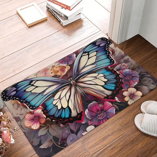 Fußmatte für den Innen- und Außenbereich, 40,6 x 61 cm, rutschfeste Willkommens-Fußmatten, waschbare Bodenmatte, Schmetterlings-Blumen-Türteppiche für den Eingangsbereich, super saugfähiger Teppich Fußmatte für den Innen- und Außenbereich, 40,6 x 61 cm, rutschfeste Willkommens-Fußmatten, waschbare Bodenmatte, Schmetterlings-Blumen-Türteppiche für den Eingangsbereich, super saugfähiger Teppich von QMNSEHF