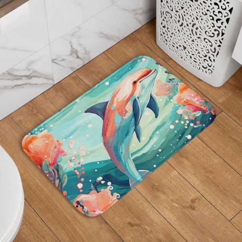 Fußmatte für den Innen- und Außenbereich, 40,6 x 61 cm, rutschfeste Willkommens-Fußmatten, waschbare Bodenmatte, schöne Delfine, Türteppiche für den Eingangsbereich, super saugfähiger Teppich Fußmatte für den Innen- und Außenbereich, 40,6 x 61 cm, rutschfeste Willkommens-Fußmatten, waschbare Bodenmatte, schöne Delfine, Türteppiche für den Eingangsbereich, super saugfähiger Teppich von QMNSEHF