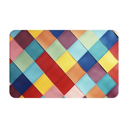 Fußmatte für den Innen- und Außenbereich, 50,8 x 80 cm, rutschfest, waschbar, bunt, kariert, für den Eingangsbereich, super saugfähiger Teppich Fußmatte für den Innen- und Außenbereich, 50,8 x 80 cm, rutschfest, waschbar, bunt, kariert, für den Eingangsbereich, super saugfähiger Teppich von QMNSEHF