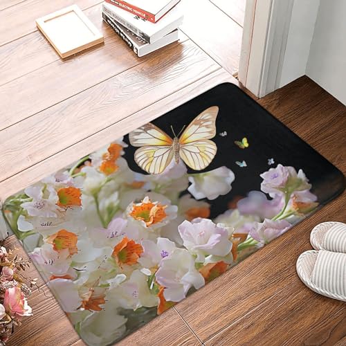 Fußmatte für drinnen und draußen, rutschfest, waschbar, Motiv: Schmetterlinge, Narzissen, Blumen, Türvorleger für den Eingangsbereich, super saugfähig, 40,6 x 61 cm Fußmatte für drinnen und draußen, rutschfest, waschbar, Motiv: Schmetterlinge, Narzissen, Blumen, Türvorleger für den Eingangsbereich, super saugfähig, 40,6 x 61 cm von QMNSEHF