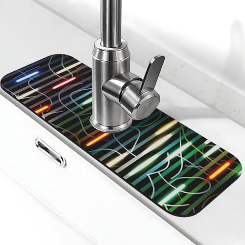 Gestreifte und leichte Wasserhahnmatte für Küchenspüle, Anti-Rutsch-Wasserhahn-Pad, Spritzfänger, Kieselgur, schnell trocknender Stein, Wasserhahngriff, Tropfenfänger-Tablett, Matte für Waschbecken von QMNSEHF