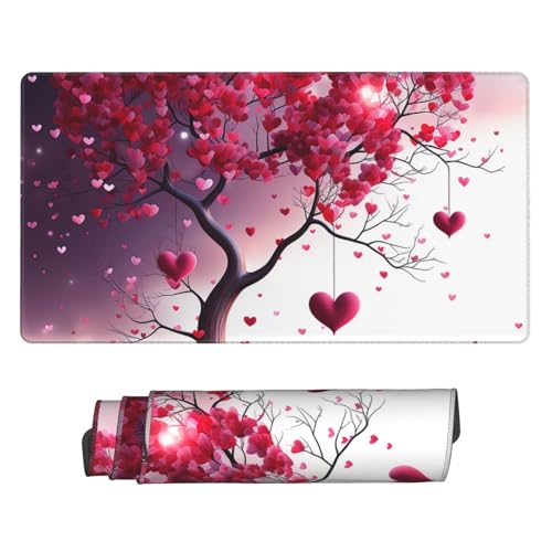 Großes Gaming-Mauspad mit rutschfester Gummiunterseite, romantische Herzen, Blätter, Baum, Mauspad mit genähtem Rand, erweiterte Schreibtischunterlage für Laptop, Schreibtischunterlage 40,6 x 74,9 cm Großes Gaming-Mauspad mit rutschfester Gummiunterseite, romantische Herzen, Blätter, Baum, Mauspad mit genähtem Rand, erweiterte Schreibtischunterlage für Laptop, Schreibtischunterlage 40,6 x 74,9 cm von QMNSEHF