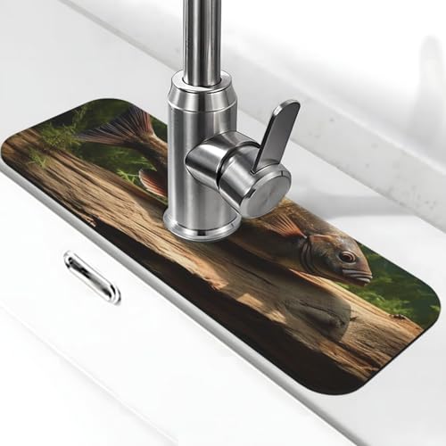 Holz- und Fisch-Wasserhahnmatte für Küchenspüle, Anti-Rutsch-Wasserhahn-Pad, Spritzfänger, Kieselgur, schnell trocknender Stein, Wasserhahngriff, Tropfenfänger-Tablett, Matte für Waschbecken Holz- und Fisch-Wasserhahnmatte für Küchenspüle, Anti-Rutsch-Wasserhahn-Pad, Spritzfänger, Kieselgur, schnell trocknender Stein, Wasserhahngriff, Tropfenfänger-Tablett, Matte für Waschbecken von QMNSEHF