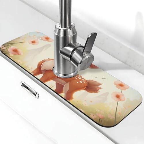 Lovely Deer Wasserhahn Matte für Küchenspüle, Anti-Rutsch-Wasserhahn-Pad, Spritzfänger, Kieselgur, schnell trocknender Stein, Wasserhahngriff, Tropfenfänger-Tablett, Matte für Badezimmer, Waschbecken Lovely Deer Wasserhahn Matte für Küchenspüle, Anti-Rutsch-Wasserhahn-Pad, Spritzfänger, Kieselgur, schnell trocknender Stein, Wasserhahngriff, Tropfenfänger-Tablett, Matte für Badezimmer, Waschbecken von QMNSEHF