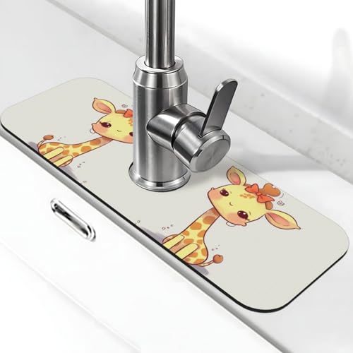 Niedliche Schleife, Giraffe, Wasserhahnmatte für Küchenspüle, Anti-Rutsch-Wasserhahn-Pad, Spritzfänger, Kieselgur, schnell trocknender Stein, Wasserhahngriff, Tropffänger-Tablett, Matte für von QMNSEHF