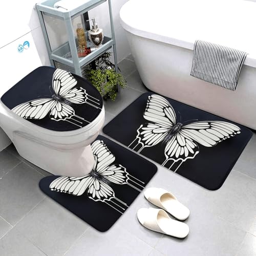 QMNSEHF A Badezimmerteppich-Set, schwarz-weiß, 3-teilig, weich, saugfähig, Badematten und U-förmige Konturmatte, WC-Deckelbezug, rutschfeste Badteppiche für Badezimmer, Duschmatte, 80 x 50 cm QMNSEHF A Badezimmerteppich-Set, schwarz-weiß, 3-teilig, weich, saugfähig, Badematten und U-förmige Konturmatte, WC-Deckelbezug, rutschfeste Badteppiche für Badezimmer, Duschmatte, 80 x 50 cm von QMNSEHF