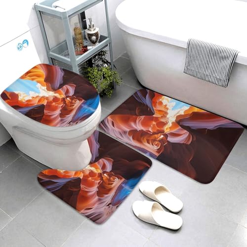 QMNSEHF Antelope Canyon Badezimmerteppich-Set, weich, saugfähig, Badematten und U-förmige Konturmatte, WC-Deckelbezug, rutschfest, für Badezimmer, Duschmatte, 80 x 50 cm, 3-teilig QMNSEHF Antelope Canyon Badezimmerteppich-Set, weich, saugfähig, Badematten und U-förmige Konturmatte, WC-Deckelbezug, rutschfest, für Badezimmer, Duschmatte, 80 x 50 cm, 3-teilig von QMNSEHF