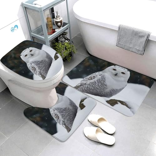 QMNSEHF Badematten-Set, Motiv: Schneeeule, weich, saugfähig, U-förmige Konturmatte, WC-Deckelbezug, rutschfest, für Badezimmer, Duschmatte, 80 x 50 cm, 3-teilig QMNSEHF Badematten-Set, Motiv: Schneeeule, weich, saugfähig, U-förmige Konturmatte, WC-Deckelbezug, rutschfest, für Badezimmer, Duschmatte, 80 x 50 cm, 3-teilig von QMNSEHF