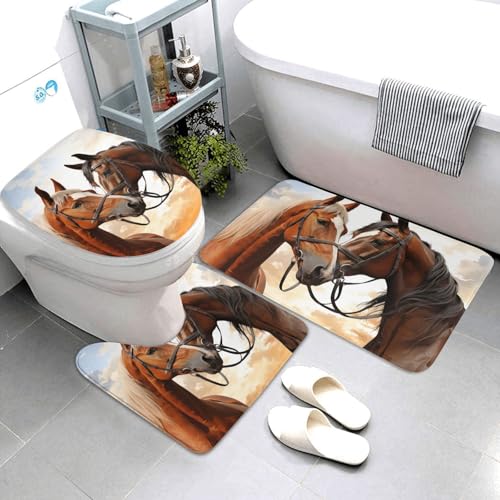 QMNSEHF Badematten-Set für Paare, Pferde, weich, saugfähig, U-förmige Konturmatte, WC-Deckelbezug, rutschfest, für Badezimmer, Duschmatte, 80 x 50 cm, 3-teilig QMNSEHF Badematten-Set für Paare, Pferde, weich, saugfähig, U-förmige Konturmatte, WC-Deckelbezug, rutschfest, für Badezimmer, Duschmatte, 80 x 50 cm, 3-teilig von QMNSEHF