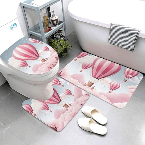 QMNSEHF Badematten mit Heißluftballon, weich, saugfähig, U-förmig, WC-Deckelbezug, rutschfest, für Badezimmer, Duschmatte, 80 x 50 cm, Rosa, 3-teilig QMNSEHF Badematten mit Heißluftballon, weich, saugfähig, U-förmig, WC-Deckelbezug, rutschfest, für Badezimmer, Duschmatte, 80 x 50 cm, Rosa, 3-teilig von QMNSEHF