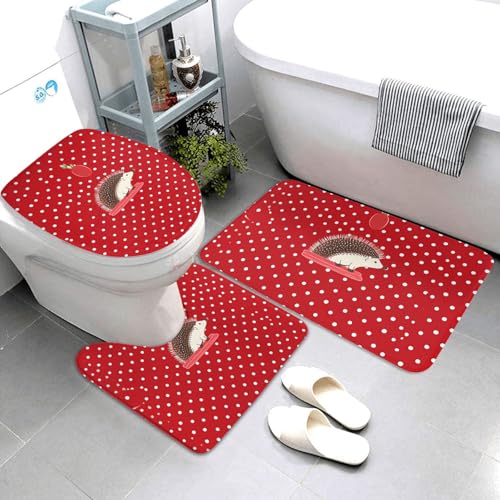 QMNSEHF Badematten mit roten Punkten, Igel, weich, saugfähig, U-förmig, WC-Deckelbezug, rutschfest, für Badezimmer, Duschmatte, 80 x 50 cm, 3-teilig QMNSEHF Badematten mit roten Punkten, Igel, weich, saugfähig, U-förmig, WC-Deckelbezug, rutschfest, für Badezimmer, Duschmatte, 80 x 50 cm, 3-teilig von QMNSEHF