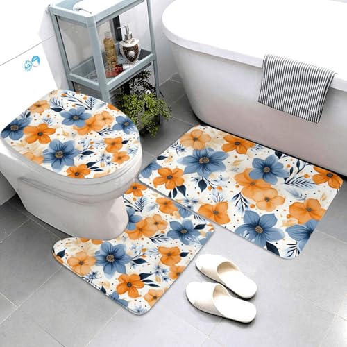 QMNSEHF Badezimmerteppich-Set, 3-teilig, weich, saugfähig, U-förmige Konturmatte, WC-Deckelbezug, rutschfest, für Badezimmer, Duschmatte, 80 x 50 cm, Blau und Orange QMNSEHF Badezimmerteppich-Set, 3-teilig, weich, saugfähig, U-förmige Konturmatte, WC-Deckelbezug, rutschfest, für Badezimmer, Duschmatte, 80 x 50 cm, Blau und Orange von QMNSEHF