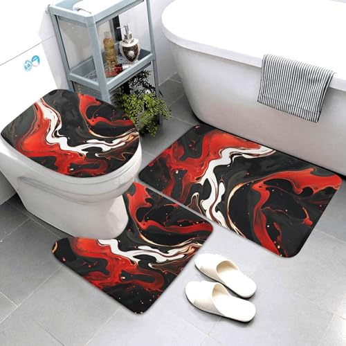 QMNSEHF Badezimmerteppich-Set, 3-teilig, weich, saugfähig, U-förmige Konturmatte, WC-Deckelbezug, rutschfest, für Badezimmer, Duschmatte, 80 x 50 cm, Schwarz und Rot QMNSEHF Badezimmerteppich-Set, 3-teilig, weich, saugfähig, U-förmige Konturmatte, WC-Deckelbezug, rutschfest, für Badezimmer, Duschmatte, 80 x 50 cm, Schwarz und Rot von QMNSEHF