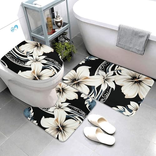 QMNSEHF Badezimmerteppich-Set, 3-teilig, weich, saugfähig, U-förmige Konturmatte, WC-Deckelbezug, rutschfest, für Badezimmer, Duschmatte, 80 x 50 cm, Schwarz und Weiß QMNSEHF Badezimmerteppich-Set, 3-teilig, weich, saugfähig, U-förmige Konturmatte, WC-Deckelbezug, rutschfest, für Badezimmer, Duschmatte, 80 x 50 cm, Schwarz und Weiß von QMNSEHF