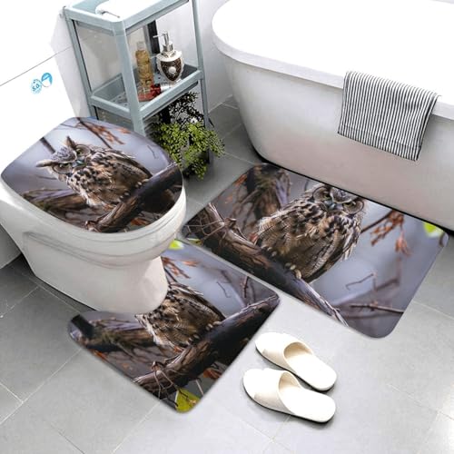 QMNSEHF Badezimmerteppich-Set, Eule auf einem Ast, weich, saugfähig, U-förmige Konturmatte, WC-Deckelbezug, rutschfest, für Badezimmer, Duschmatte, 80 x 50 cm, 3-teilig QMNSEHF Badezimmerteppich-Set, Eule auf einem Ast, weich, saugfähig, U-förmige Konturmatte, WC-Deckelbezug, rutschfest, für Badezimmer, Duschmatte, 80 x 50 cm, 3-teilig von QMNSEHF
