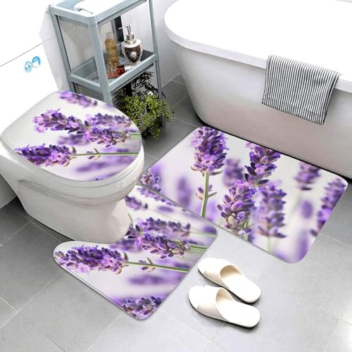 QMNSEHF Badezimmerteppich-Set, Lavendelblüte, weich, saugfähig, U-förmige Konturmatte, WC-Deckelbezug, rutschfest, Badteppiche für Badezimmer, Duschmatte, 80 x 50 cm, 3-teilig QMNSEHF Badezimmerteppich-Set, Lavendelblüte, weich, saugfähig, U-förmige Konturmatte, WC-Deckelbezug, rutschfest, Badteppiche für Badezimmer, Duschmatte, 80 x 50 cm, 3-teilig von QMNSEHF