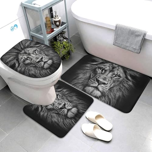 QMNSEHF Badezimmerteppich-Set, Löwenkopf, weich, saugfähig, U-förmig, WC-Deckelbezug, rutschfest, für Badezimmer, Duschmatte, 80 x 50 cm, Schwarz und Weiß, 3-teilig QMNSEHF Badezimmerteppich-Set, Löwenkopf, weich, saugfähig, U-förmig, WC-Deckelbezug, rutschfest, für Badezimmer, Duschmatte, 80 x 50 cm, Schwarz und Weiß, 3-teilig von QMNSEHF