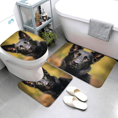 QMNSEHF Badezimmerteppich-Set, Motiv: Deutscher Schäferhund, weich, saugfähig, U-förmige Konturmatte, WC-Deckelbezug, rutschfest, für Badezimmer, Duschmatte, 80 x 50 cm, Schwarz QMNSEHF Badezimmerteppich-Set, Motiv: Deutscher Schäferhund, weich, saugfähig, U-förmige Konturmatte, WC-Deckelbezug, rutschfest, für Badezimmer, Duschmatte, 80 x 50 cm, Schwarz von QMNSEHF