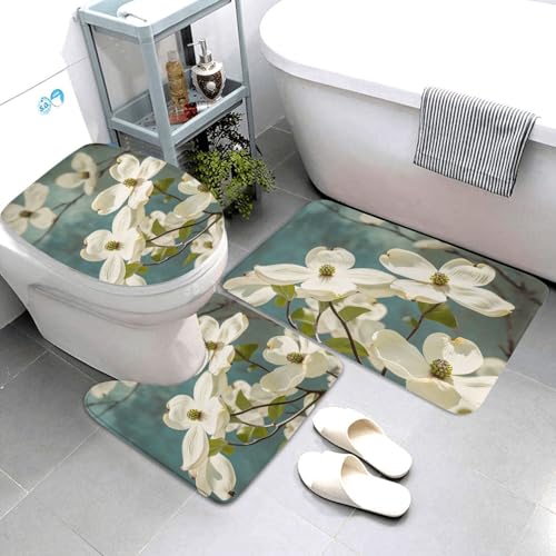 QMNSEHF Badezimmerteppich-Set, Motiv: Frühlings-Hartriegelblüten, weich, saugfähig, U-förmige Konturmatte, WC-Deckelbezug, rutschfest, für Badezimmer, Duschmatte, 80 x 50 cm, 3-teilig QMNSEHF Badezimmerteppich-Set, Motiv: Frühlings-Hartriegelblüten, weich, saugfähig, U-förmige Konturmatte, WC-Deckelbezug, rutschfest, für Badezimmer, Duschmatte, 80 x 50 cm, 3-teilig von QMNSEHF