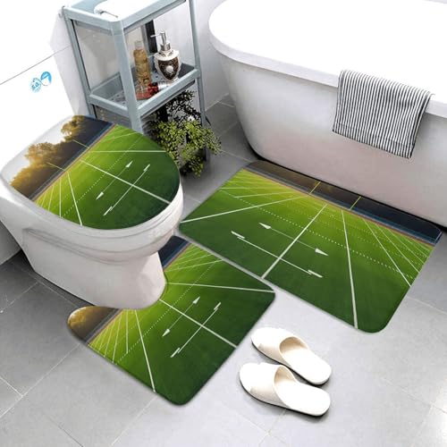 QMNSEHF Badezimmerteppich-Set, Sportplatz in Grün, weich, saugfähig, U-förmige Konturmatte, WC-Deckelbezug, rutschfest, für Badezimmer, Duschmatte, 80 x 50 cm, 3-teilig QMNSEHF Badezimmerteppich-Set, Sportplatz in Grün, weich, saugfähig, U-förmige Konturmatte, WC-Deckelbezug, rutschfest, für Badezimmer, Duschmatte, 80 x 50 cm, 3-teilig von QMNSEHF