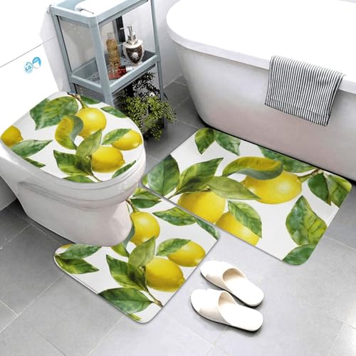QMNSEHF Badezimmerteppich-Set, Zitronenzweigblätter, weich, saugfähig, U-förmig, WC-Deckelbezug, rutschfest, für Badezimmer, Duschmatte, 80 x 50 cm, 3-teilig QMNSEHF Badezimmerteppich-Set, Zitronenzweigblätter, weich, saugfähig, U-förmig, WC-Deckelbezug, rutschfest, für Badezimmer, Duschmatte, 80 x 50 cm, 3-teilig von QMNSEHF