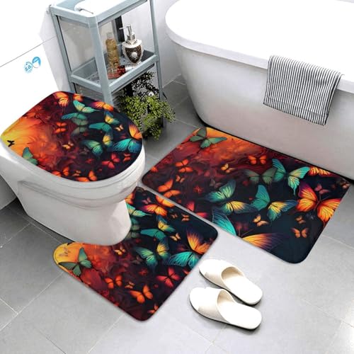 QMNSEHF Badezimmerteppich-Set, buntes Schmetterlingsmuster, weich, saugfähig, U-förmige Konturmatte, WC-Deckelbezug, rutschfest, für Badezimmer, Duschmatte, 80 x 50 cm, 3-teilig QMNSEHF Badezimmerteppich-Set, buntes Schmetterlingsmuster, weich, saugfähig, U-förmige Konturmatte, WC-Deckelbezug, rutschfest, für Badezimmer, Duschmatte, 80 x 50 cm, 3-teilig von QMNSEHF