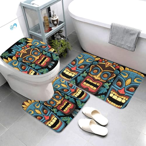 QMNSEHF Badezimmerteppich-Set, buntes Tiki-Masken-Muster, weich, saugfähig, U-förmige Konturmatte, WC-Deckelbezug, rutschfest, für Badezimmer, Duschmatte, 80 x 50 cm, 3-teilig QMNSEHF Badezimmerteppich-Set, buntes Tiki-Masken-Muster, weich, saugfähig, U-förmige Konturmatte, WC-Deckelbezug, rutschfest, für Badezimmer, Duschmatte, 80 x 50 cm, 3-teilig von QMNSEHF