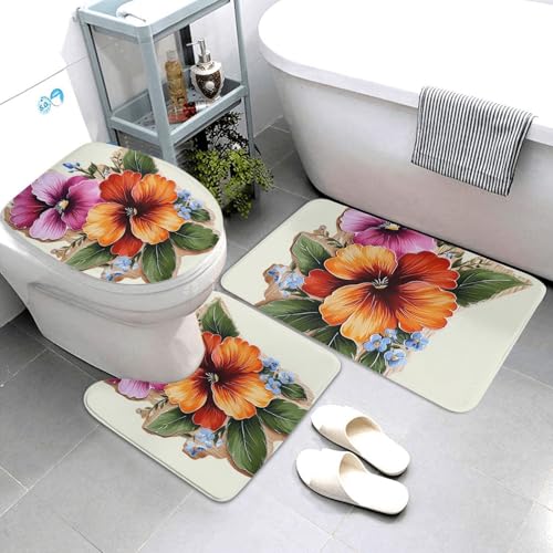 QMNSEHF Badezimmerteppich-Set, handbemalt, Blumenmotiv, weich, saugfähig, U-förmige Konturmatte, WC-Deckelbezug, rutschfest, für Badezimmer, Duschmatte, 80 x 50 cm, 3-teilig QMNSEHF Badezimmerteppich-Set, handbemalt, Blumenmotiv, weich, saugfähig, U-förmige Konturmatte, WC-Deckelbezug, rutschfest, für Badezimmer, Duschmatte, 80 x 50 cm, 3-teilig von QMNSEHF
