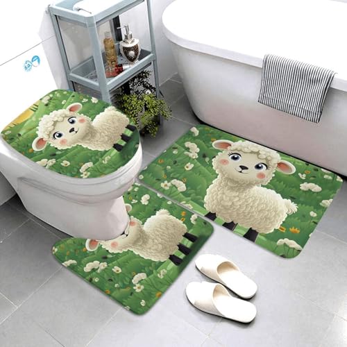QMNSEHF Badezimmerteppich-Set, niedliches Cartoon-Schaf, weich, saugfähig, U-förmig, Konturmatte, WC-Deckelbezug, rutschfest, für Badezimmer, Duschmatte, 80 x 50 cm, 3-teilig QMNSEHF Badezimmerteppich-Set, niedliches Cartoon-Schaf, weich, saugfähig, U-förmig, Konturmatte, WC-Deckelbezug, rutschfest, für Badezimmer, Duschmatte, 80 x 50 cm, 3-teilig von QMNSEHF