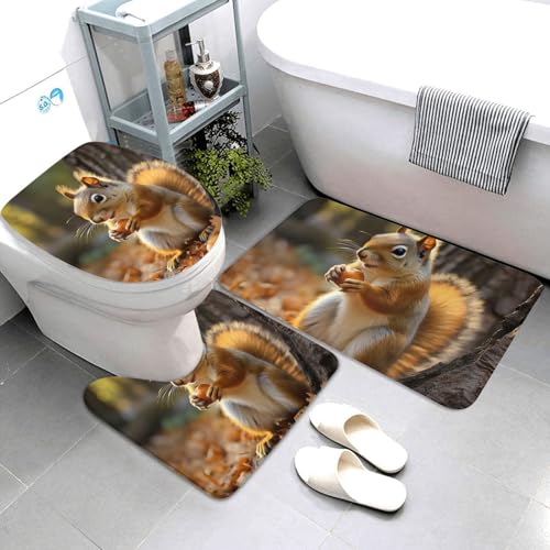 QMNSEHF Badezimmerteppich-Set, niedliches Eichhörnchen, das Nüsse isst, weich, saugfähig, U-förmig, Konturmatte, WC-Deckelbezug, rutschfest, für Badezimmer, Duschmatte, 80 x 50 cm, 3-teilig QMNSEHF Badezimmerteppich-Set, niedliches Eichhörnchen, das Nüsse isst, weich, saugfähig, U-förmig, Konturmatte, WC-Deckelbezug, rutschfest, für Badezimmer, Duschmatte, 80 x 50 cm, 3-teilig von QMNSEHF