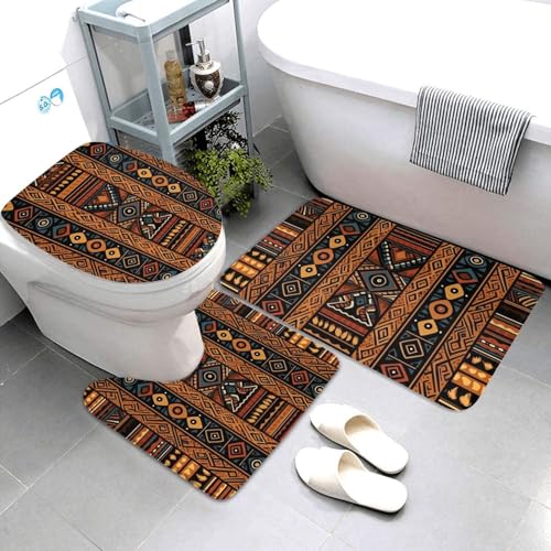 QMNSEHF Badezimmerteppich-Set, traditionelles afrikanisches Design, weich, saugfähig, U-förmige Konturmatte, WC-Deckelbezug, rutschfest, für Badezimmer, Duschmatte, 80 x 50 cm, 3-teilig QMNSEHF Badezimmerteppich-Set, traditionelles afrikanisches Design, weich, saugfähig, U-förmige Konturmatte, WC-Deckelbezug, rutschfest, für Badezimmer, Duschmatte, 80 x 50 cm, 3-teilig von QMNSEHF