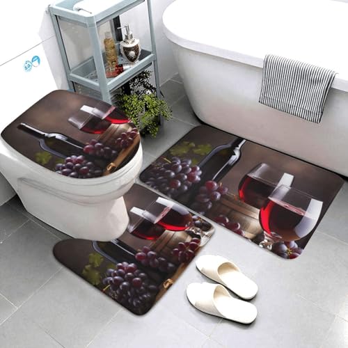 QMNSEHF Badezimmerteppich-Set, weich, saugfähig, U-förmig, WC-Deckelbezug, rutschfest, für Badezimmer, Duschmatte, 80 x 50 cm, Weinrot, 3-teilig QMNSEHF Badezimmerteppich-Set, weich, saugfähig, U-förmig, WC-Deckelbezug, rutschfest, für Badezimmer, Duschmatte, 80 x 50 cm, Weinrot, 3-teilig von QMNSEHF