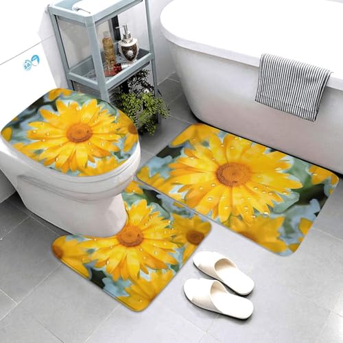 QMNSEHF Badezimmerteppich-Set, weich, saugfähig, U-förmige Konturmatte, WC-Deckelbezug, rutschfest, für Badezimmer, Duschmatte, 80 x 50 cm, Gelb von QMNSEHF