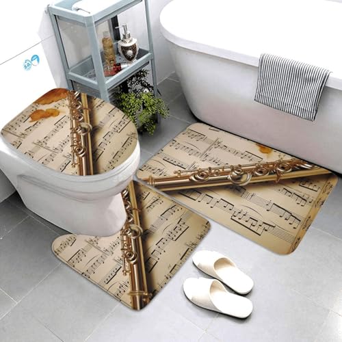 QMNSEHF Badezimmerteppich-Set mit Flötenmusik, weich, saugfähig, U-förmige Konturmatte, WC-Deckelbezug, rutschfeste Badteppiche für Badezimmer, Duschmatte, 80 x 50 cm, 3-teilig QMNSEHF Badezimmerteppich-Set mit Flötenmusik, weich, saugfähig, U-förmige Konturmatte, WC-Deckelbezug, rutschfeste Badteppiche für Badezimmer, Duschmatte, 80 x 50 cm, 3-teilig von QMNSEHF